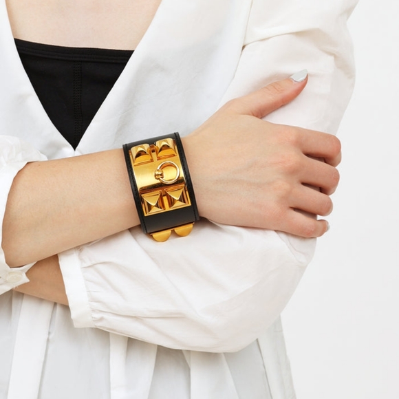 Authentic Hermes Collier de Chien Mississippi Blue Croc Alligator Cuff - Picture 16 of 16